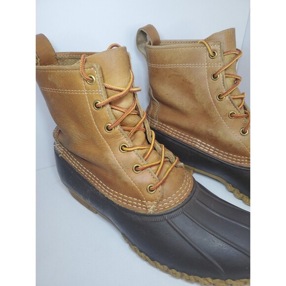 LL Bean Boots Mens 8" Size 10 M Unlined Hunting Duck Brown Leather Lace Up - Picture 4 of 8